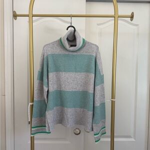J. Crew Gray and Mint Striped  Sweater Supersoft yarn collection